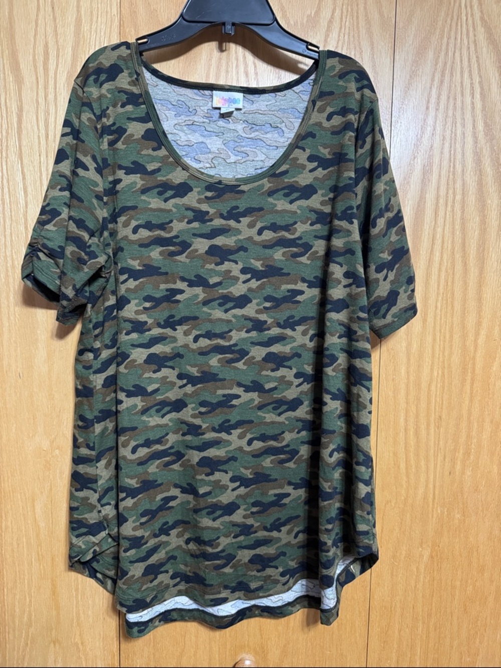 LuLaRoe Morgan Olive Green Camo Scoop Neck Short Sleeve Top